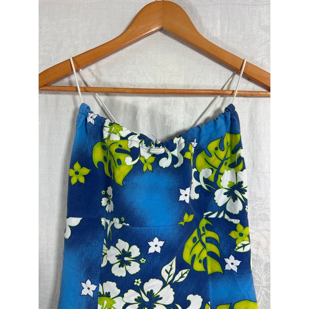 Vintage Mini Dress Medium Blue Green Tropical Floral USA Beach Surf Hawaiian - Picture 3 of 8